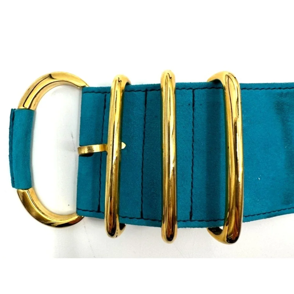 Escada‎ Womens Wide Blue Suede Leather Contoured Waist Belt One Size Italy